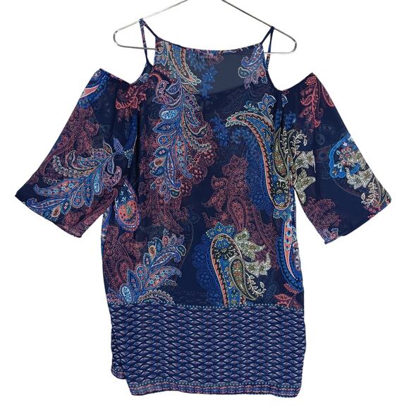Tommy Bahama Paisley Leaves Cold-Shoulder Cover-Up Size Medium Blue Lightweight - Picture 5 of 8